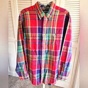 Ralph Lauren Classic Fit Plaid Button Down Long Sleeve Shirt Mens Large Preppy
